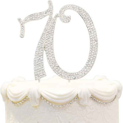 Bling Crystal Rhinestone 70 Birthday Cake Topper - Best Keepsake | 70th Party Decorations Silver