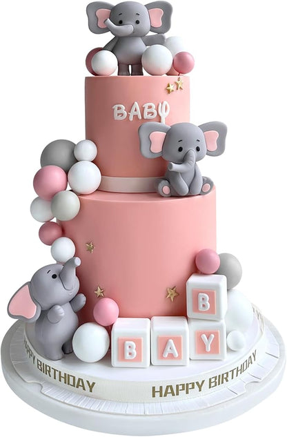28pcs Elephant Cake Topper Balls Cake Decorations DIY Cake Topper for Boy Girl Birthday Party Decorations (Pink)