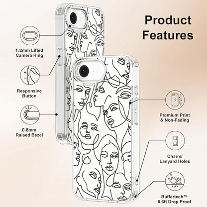 MOSNOVO for iPhone 17e Case/iPhone 16e Case, Shockproof Military-Grade Protection 6.6ft Drop Tested, Clear Phone Case for iPhone 16e / iPhone 17e, Abstract Face Line Art Design