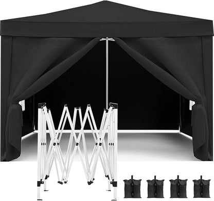 10x10 Pop Up Canopy Tents for Parties, Portable Outdoor Tent with Carry Bag & 4 Sandbags, for Wedding, Patio Events, Commercial, Birthday, Graduation (Black, 10x10)