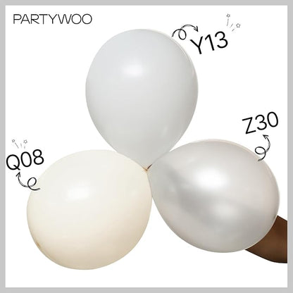 PartyWoo Pearl White Balloons 85pcs Different Sizes Pack of 18 12 10 5 Inch Metallic White Latex Balloon Arch Kit Garland for Wedding Graduation Baby Shower Birthday Party Decorations White-Z30