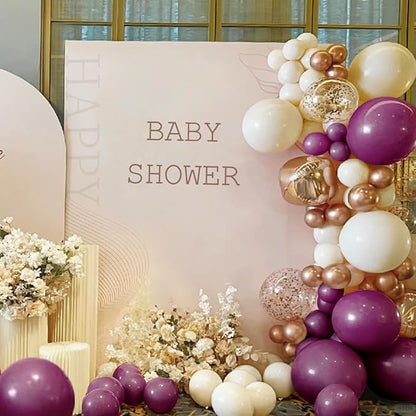 MEBAY Plum Purple White Gold Balloon Arch Kit, 155Pcs Dark Mauve White Sand Rose Gold Balloons Garland for Boho Baby Shower Birthday Wedding Party Decoration