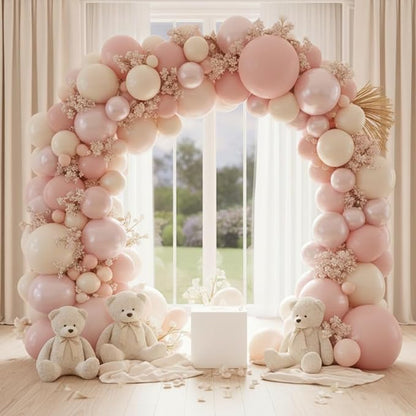 Pearl Pink White Balloon Arch Kit - 149Pcs Different Sizes Double Stuffed Pearl Pink Sand White Balloons Garland Kit for Wedding Bridal Shower Engagement Girls Birthday Party Decorations