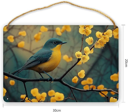 Retro Bird Wooden Art, Vintage Botanical Decors for styles Enthusiasts, 12x8 Inches, Perfect for Nature Fans & Cottage core Home Spaces