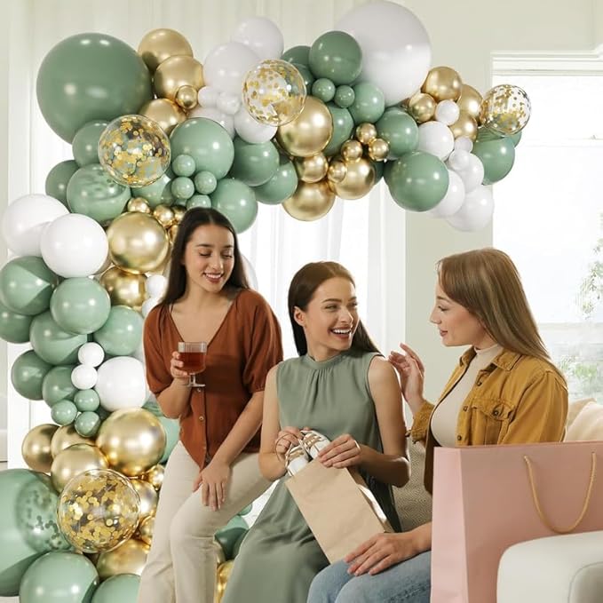 65PCS Sage Green Balloons, 12inch Latex Sage Green Sand White Metallic Gold Confetti Balloons for Boho Birthday Weddings Baby Showers, Bridal Showers Party Decorations