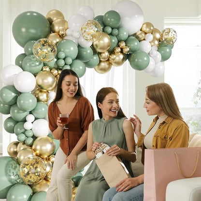 65PCS Sage Green Balloons, 12inch Latex Sage Green Sand White Metallic Gold Confetti Balloons for Boho Birthday Weddings Baby Showers, Bridal Showers Party Decorations