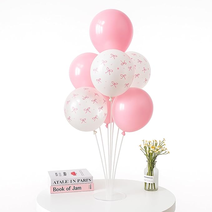 6pcs Balloon Stands Kit Table Centerpiece Table Decorations for Sorority Anniversary Birthday Wedding Graduation Party Decorations (Pink Bow)