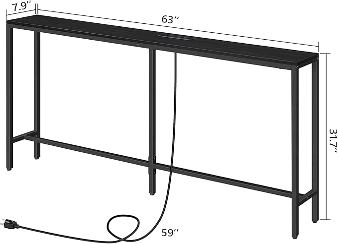 MAHANCRIS Console Table with Power Outlet, Industrial Entryway Table with USB