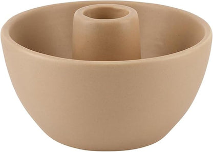 47th & Main Taper Candle Holders for Candlesticks, Ceramic Modern Decorative Candle Holder for Dining Table Centerpiece, 4" Diameter x 2.25" Tall, Tan