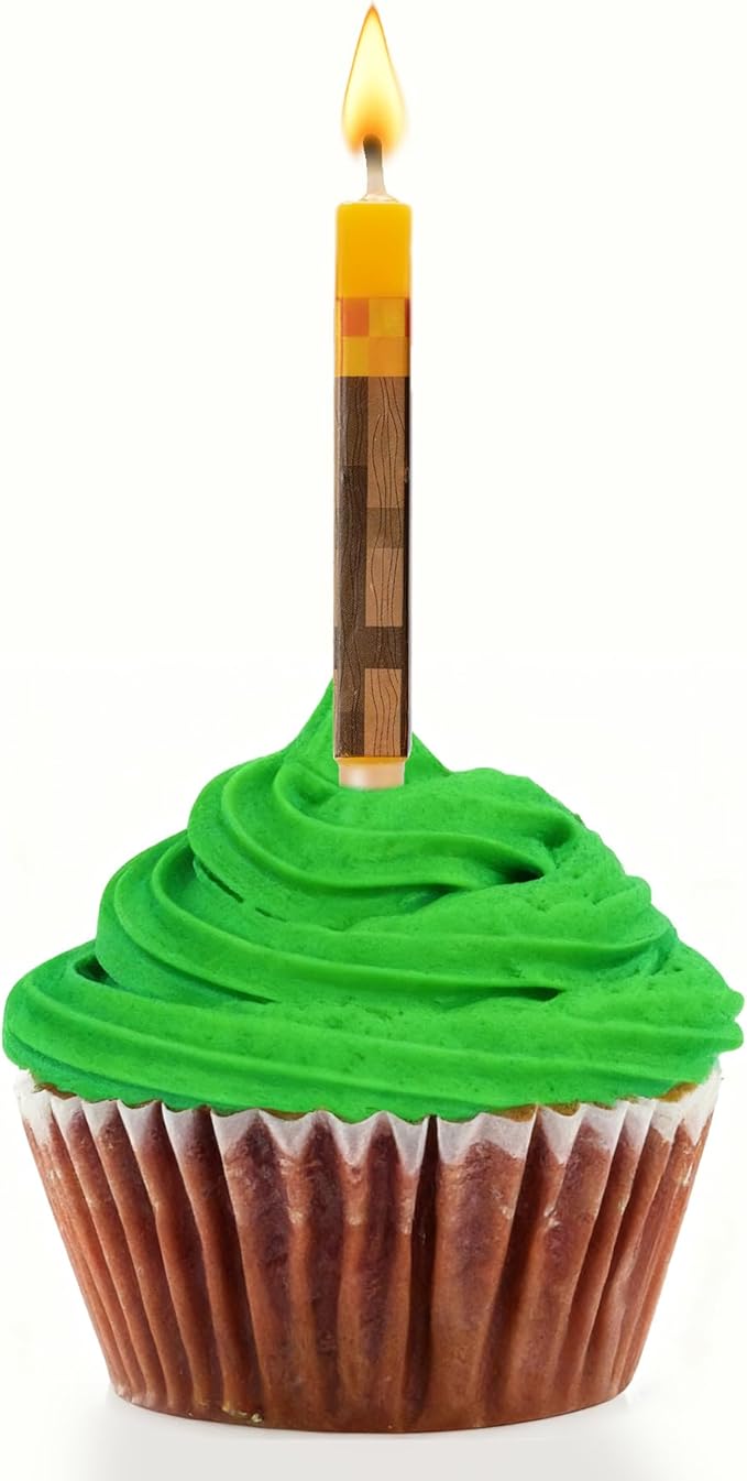 Pixel Birthday Candles for Cake, Video Game Themed Cake Candles, Fun Cupcake & Cake Toppers for Boys, Kids Birthday Decorations Party Supplies, Miner Party Favors & Birthday Gifts, 6 Pack