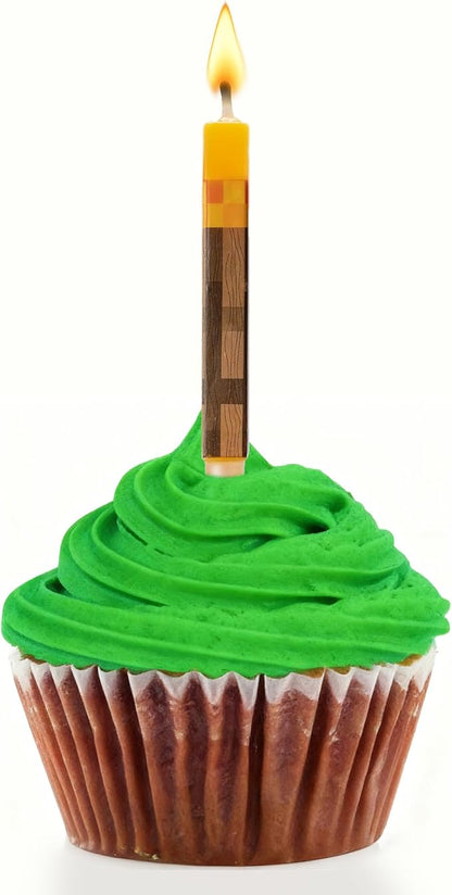 Pixel Birthday Candles for Cake, Video Game Themed Cake Candles, Fun Cupcake & Cake Toppers for Boys, Kids Birthday Decorations Party Supplies, Miner Party Favors & Birthday Gifts, 6 Pack