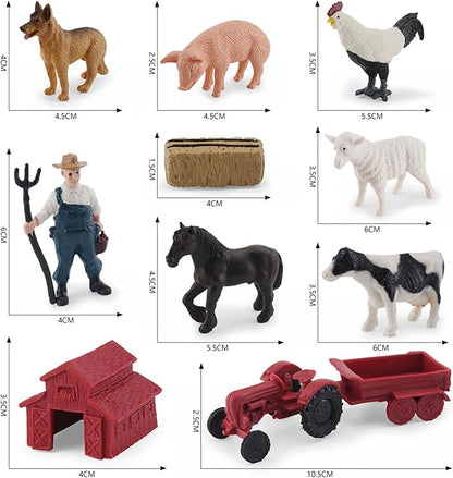 MEMOVAN Realistic Mini Barn Farm Figures Toys Tractor Playset Plastic Farm Animals Figurines Farmer Cake Toppers Farmer Vehicle Toy Truck with Trailer for 3-12 Years Old Kids Boys Girls Toddler