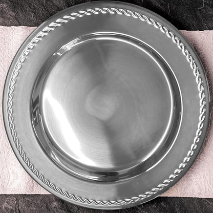 13-Inch Stainless Steel Twist Pattern Charger Plates, 6 Pcs Silver Dinner Plate Chargers, Round Server Ware Charger Plate