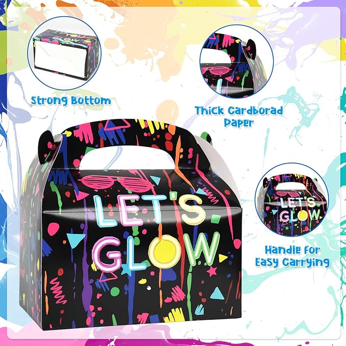 DjinnGlory 36 Pack Neon Color Printed Party Favor Treat Boxes, Small Thank You Gable Boxes for Fun Parties and Small Business 6.18x3.58x3.39 Inches