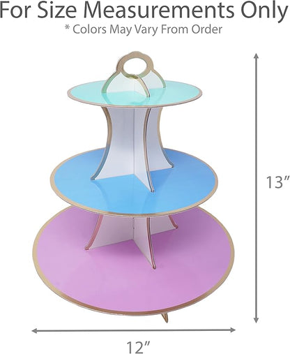 3-Tier Dessert & Cupcake Decorative Serving Tray Stand for Birthdays and All Themed Parties & Events, 2 Serving Towers Per Pack (Pink Ombre)