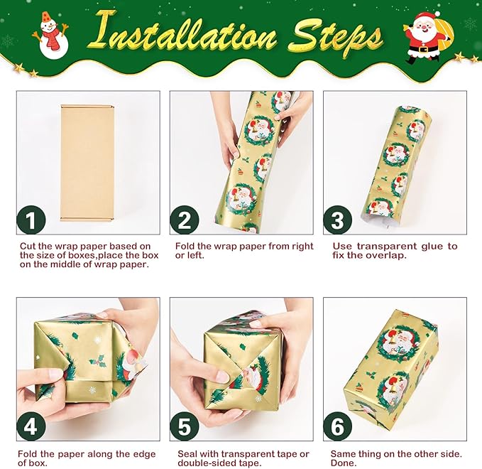 WERNNSAI Christmas Wrapping Paper Rolls - 3 Rolls 17”x 120” Kids Santa Wrapping Paper Xmas Gift Wrap Papers Merry Christmas and Xmas Tree Design for Girls Boys Holidays Party Gift Decoration