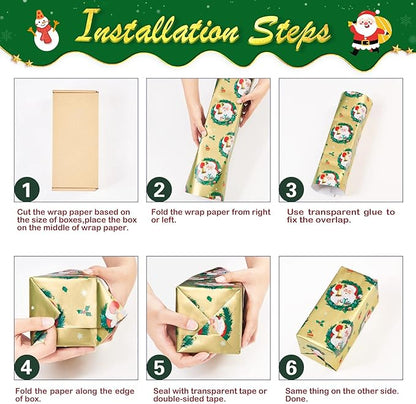 WERNNSAI Christmas Wrapping Paper Rolls - 3 Rolls 17”x 120” Kids Santa Wrapping Paper Xmas Gift Wrap Papers Merry Christmas and Xmas Tree Design for Girls Boys Holidays Party Gift Decoration