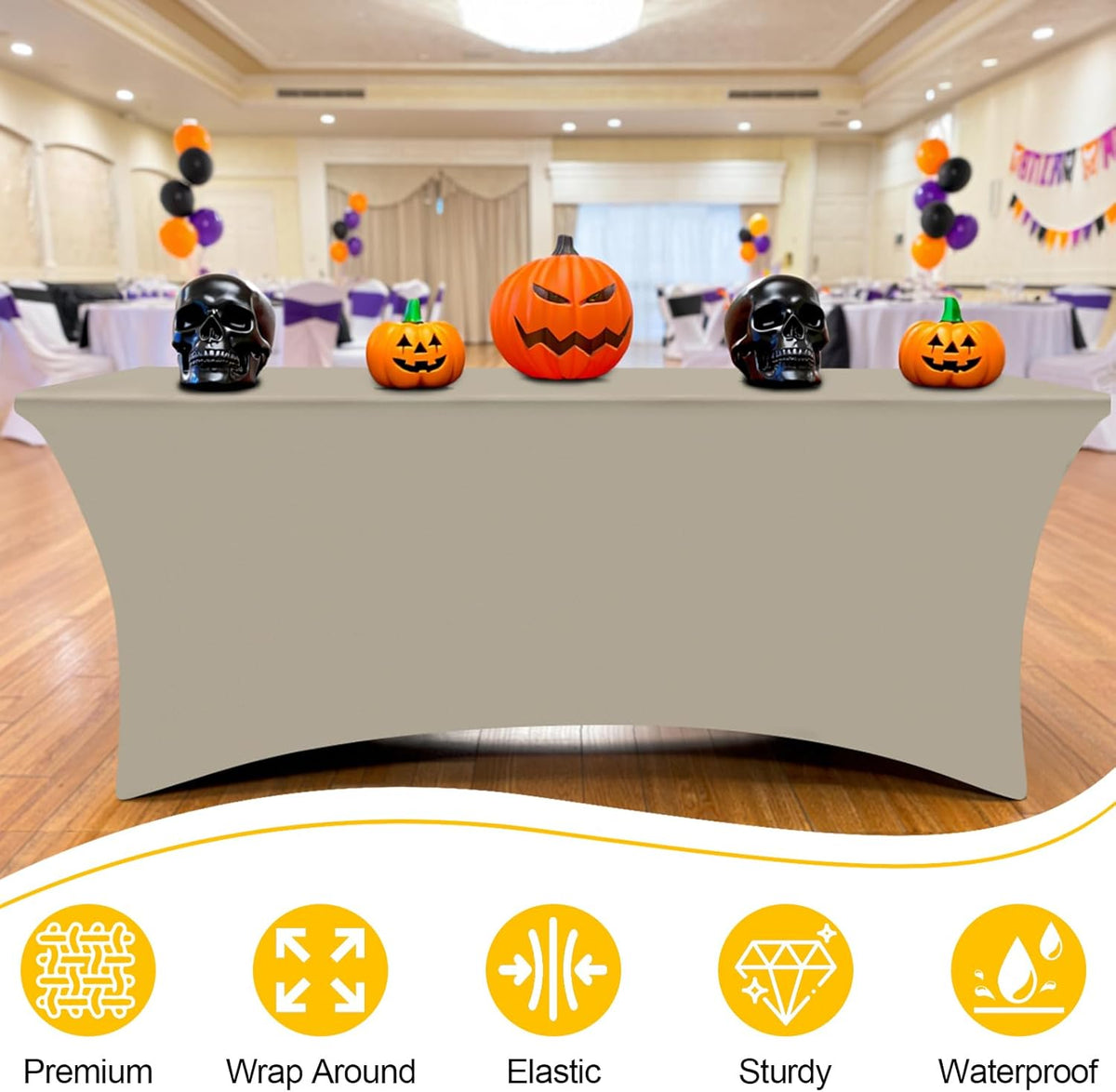 Smiry 2 Pack Spandex Table Cloth 6FT, Elastic Fitted Stretch Tablecloths, Washable and Wrinkle Free Rectangular Patio Table Cover for Outdoor, Wedding, Banquet (Taupe, 72Lx30Wx30H Inch)