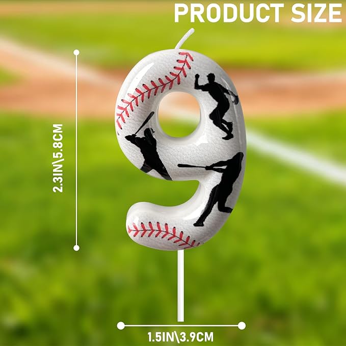 Baseball Birthday Number Candle, Number 9 Candles for Cake Topper, Ideal Birthday Parties Cake Decor, Wedding Anniversary and Other Celebrations (Candle 9)