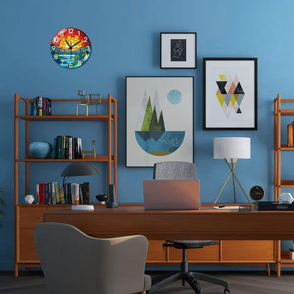 peacoblue Wall Clocks Battery Operated 12 Inch Bohemian Sunset Glass Round Wall Clock Non Ticking for Kitchen Living Room Dining Room Bedroom and Bathroom Decor Accessories (Battery not Included)