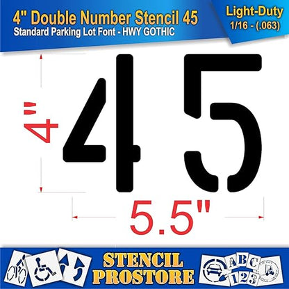 Pavement, Curb, and WheelStop Stencils - 4 inch Double Number Stencil - (45) - 4" x 5.5" x 1/16" (63 mil) - Light-Duty