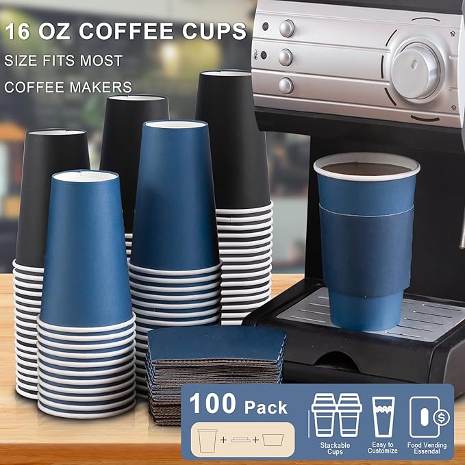 SIUQ 500 Pack 16 oz Disposable Coffee Cups with Lids and Sleeves, To Go Paper Cups, Hot & Cold Drinking Cups for Tea, Coffee, Water, Hot Chocolate, Paper Coffee Cups Ideal for Home,Cafes,Store