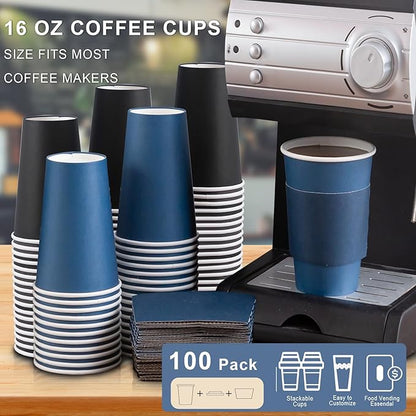 SIUQ 500 Pack 16 oz Disposable Coffee Cups with Lids and Sleeves, To Go Paper Cups, Hot & Cold Drinking Cups for Tea, Coffee, Water, Hot Chocolate, Paper Coffee Cups Ideal for Home,Cafes,Store