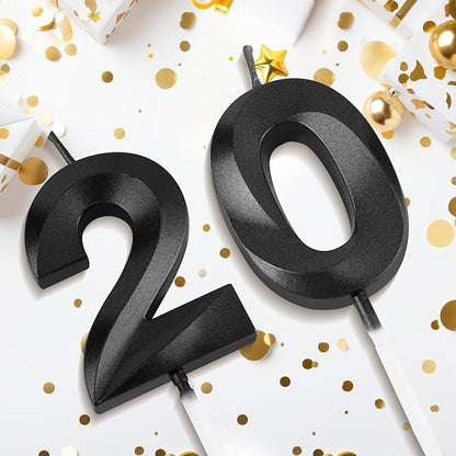 Number 20 Birthday Candles, 1.96 Inch Happy Birthday Cake Candles Cupcakes Topper Decoration for Birthday Party Wedding Anniversary Celebration Supplies (Black)