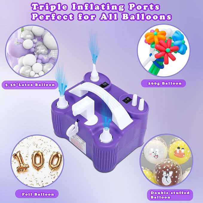 Electric Balloon Pump, 4-in-1 Portable Electric Air Pump for Inflatables, Balloons and Sports Ball, Balloon Inflator for 260q,Foil, Latex Balloons and Pool Floats, Faster and Save Time