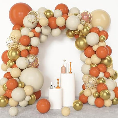 Archloon 156pcs Orange Balloon Garland Arch Kit, Different Sizes 18 12 10 5inch White Pastel Orange Latex Metallic Gold Confetti Fall Thanksgiving Balloons for Baby Shower Birthday Party Decorations
