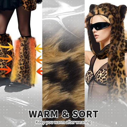 ShellKingdom Plush Novelty Animal Hat,3 in 1 Function Faux Fur Full Animal Hood Hat Winter Warmer Cap