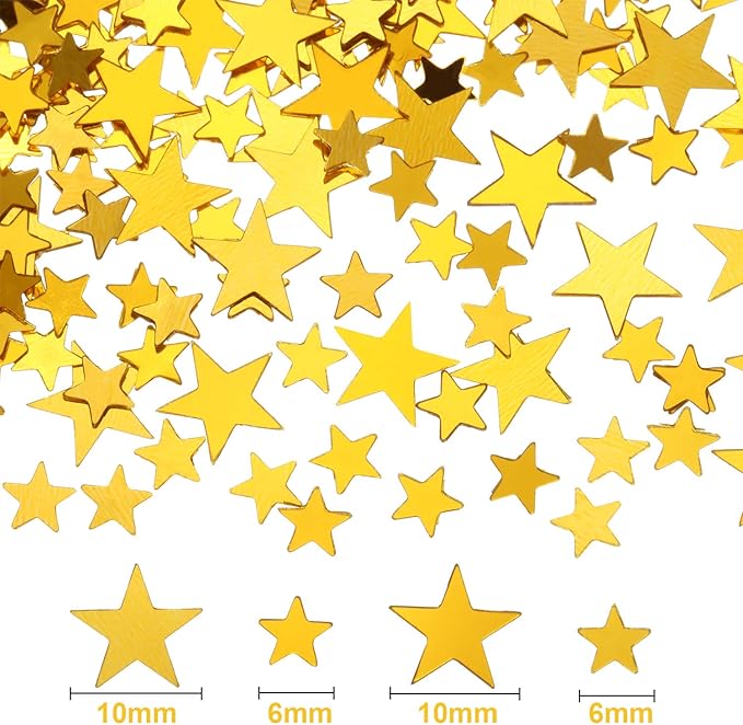 Hestya Star Confetti Glitter Table Confetti Metallic Foil Stars for Graduation Wedding Birthday Party Decorations(Gold,10mm and 6mm,60g)