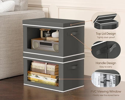 Homsorout Collapsible Storage Bins with Lids - Stackable Storage Containers with Window, 3 Pack Fabric Bins for Closet, Home & Office Organization Baskets, Dark Gray, 14.9" x 9.8" x 9.8"