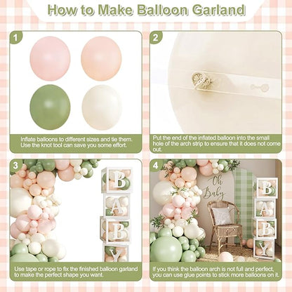 Pink and Sage Green Balloon Arch Garland Kit, 132Pcs Wildflower Baby Shower Decorations for Girl Boxes with Letters for Boho Baby Shower Gender Reveal Birthday Party Decorations