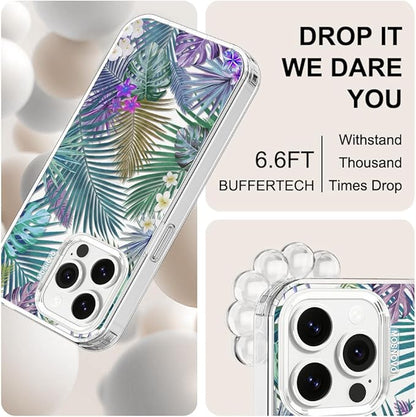 MOSNOVO Case for iPhone 14 Pro Max, [Buffertech 6.6ft Military-Grade Drop Protection] [Anti Peel Off Tech] Clear TPU Bumper Phone Case Cover Design - Tropical Rainforests