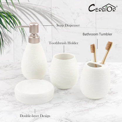 CERBIOR Bathroom Accessories Set,4 Pcs Ceramic Bathroom Decor Accessory,Includes Toothbrush Holder, Toothbrush Cup, Soap Dish for Decorative Countertop and Housewarming Gift(White 4pcs)