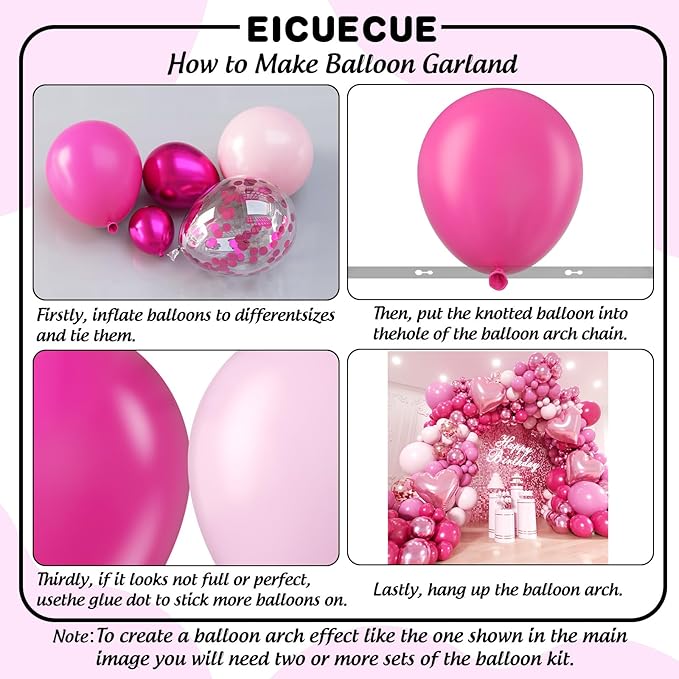 Pink Balloons Garland Arch Kit - 161Pcs Different Size Hot Pink Metallic Pink Shades of Pink and Pink Heart Balloons for Girl Birthday Baby Shower Princess Valentine's Day Party Decorations