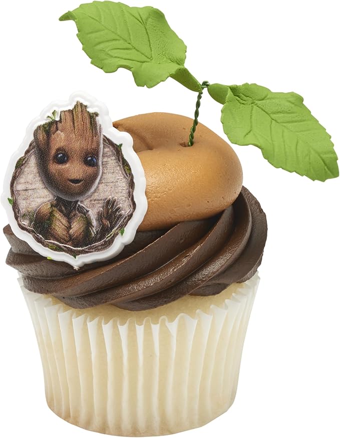 Marvel Studios' Groot Cupcake Rings, 24 DecoPac I Am Groot Cupcake Decorations, Food Safe Guardians Of The Galaxy Cake Toppers, Party Favors – 24 Pack