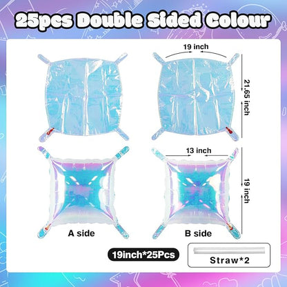 NISOCY 25PCS Iridescent Square Foil Balloons Wall Backdrop Holographic Balloons Tunnel Garland Arch Kit for Birthday Wedding Graduation Bridal Baby Shower New Year Rainbow Party Decorations