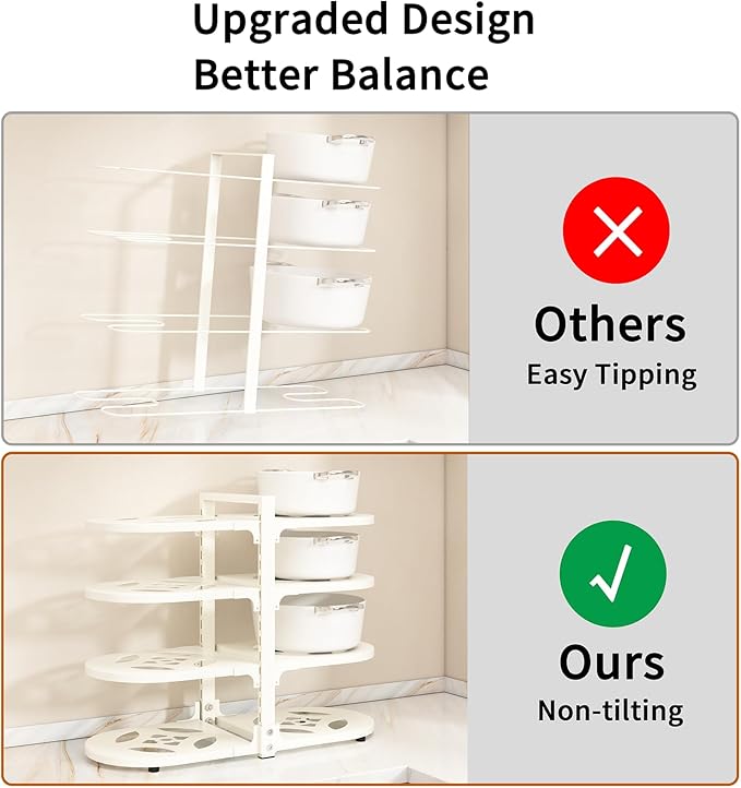 Adjustable Heavy Duty Pots and Pans Organizer Under Cabinet, 8-Tier Pot and Pan Organizers Inside Cabinet, Kitchen Cabinet Organizers and Storage, White