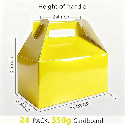 XAGLVV 24 Pack Yellow Gable Boxes with Handles 6.2x3.5x3.5 Inch Paper Party Favor Gift Box for Summer Parties Kids Birthdays Friendship Events Sunshine Themes