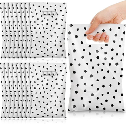 Epakh 100 Pcs Black Polka Dot Gift Bags Bulk Plastic Party Favor Bags with Handles Modern Art Candy Treat Goody Wrapping for Baby Shower Wedding Birthday Party Supplies