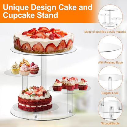 Frigatebird 4 Tier Acrylic Round Cake Stand for 8-12 Inch Cakes, Clear Multi-Layer Dessert Display Stand for Wedding, Birthday Parties