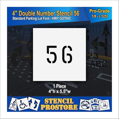 Pavement, Curb, and WheelStop Stencils - 4 inch Double Number Stencil - (56) - 4" x 5.5" x 1/8" (128 mil) - Pro-Grade