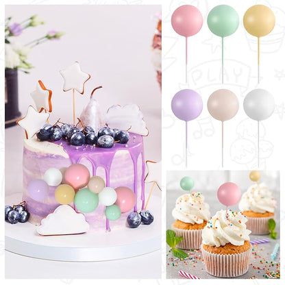 138 Pcs Balls Cake Topper Decorations Balloon Cupcake Toppers Foam Multisize Cake Topper Balls for Birthday Party Wedding Anniversary(Multicolor)