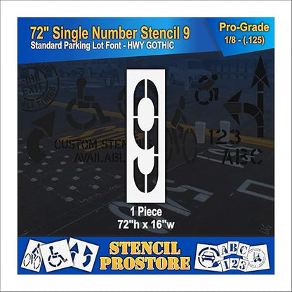Pavement Stencils - 72 inch Single Number Stencil - 9-72" x 16" x 1/8" (128 mil) - Pro-Grade