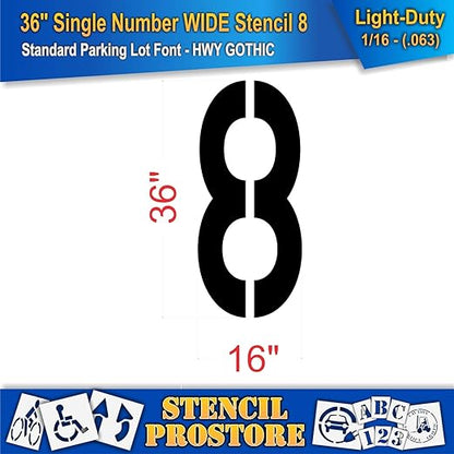 Pavement Stencils - 36 inch Single Number Stencil (Wide) - 8-36" x 16" x 1/16" (63 mil) - Light-Duty