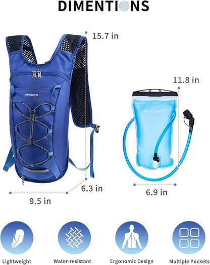 Blue Quartz Hydration Backpack with 2L Water Bladder, Hiking Water Backpack for Women Men, Lightweight Cycling Daypack with Phone Pocket & Helmet Net Bag, Hydration Pack for Biking, Running, Skiing