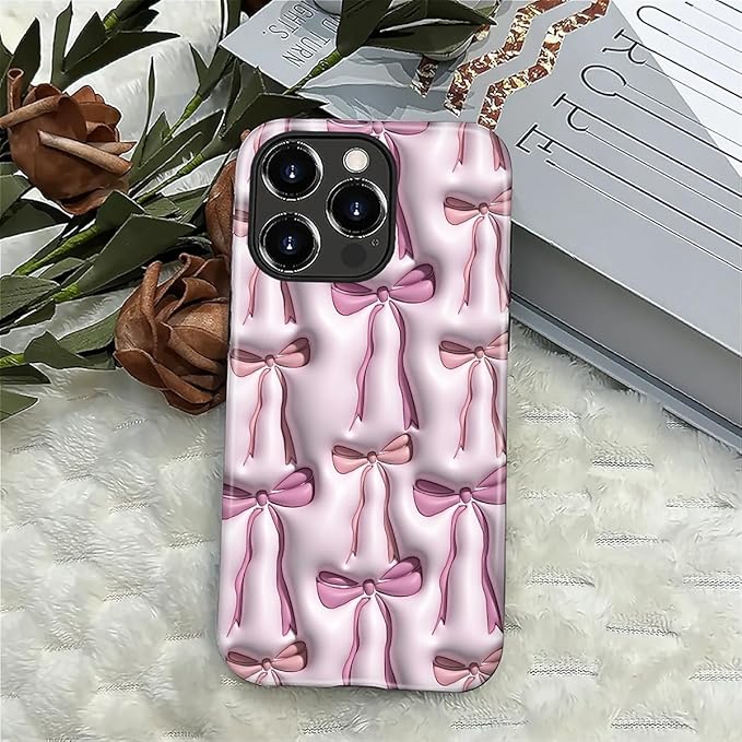 for iPhone 16 Pro Case,HL2 Abstract Ribbons Bows Hybrid 2 Layer Hard Shell Silicone Protective Pattern Design Case