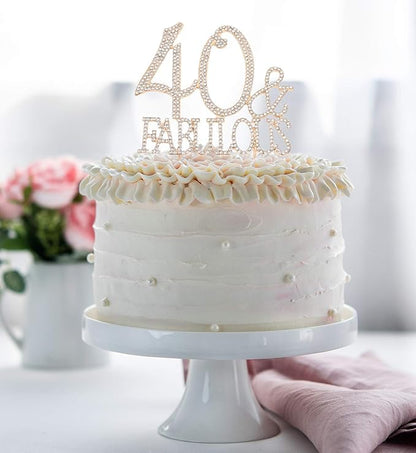 40 & Fabulous Cake Topper 40 Years Birthday Or 40th Wedding Anniversary Gold Crystal Rhinestone Party Decoration